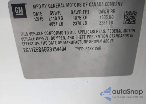 2016 Chevrolet Impala Ls from USA, damaged, VIN 2G11Z5SA5G9154404